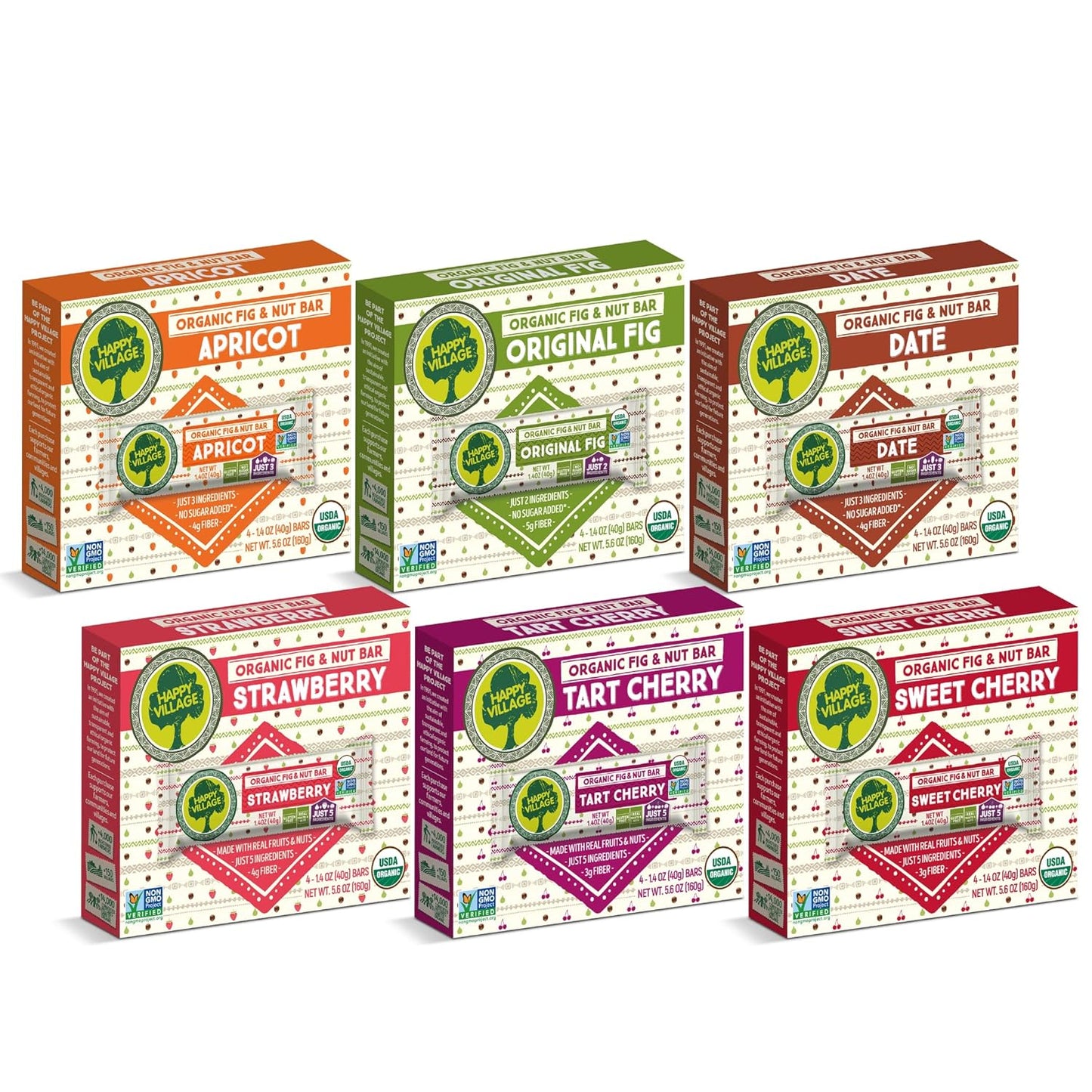 Happy Village Organic Fig & Nut Bars - Healthy Snack Variety Pack