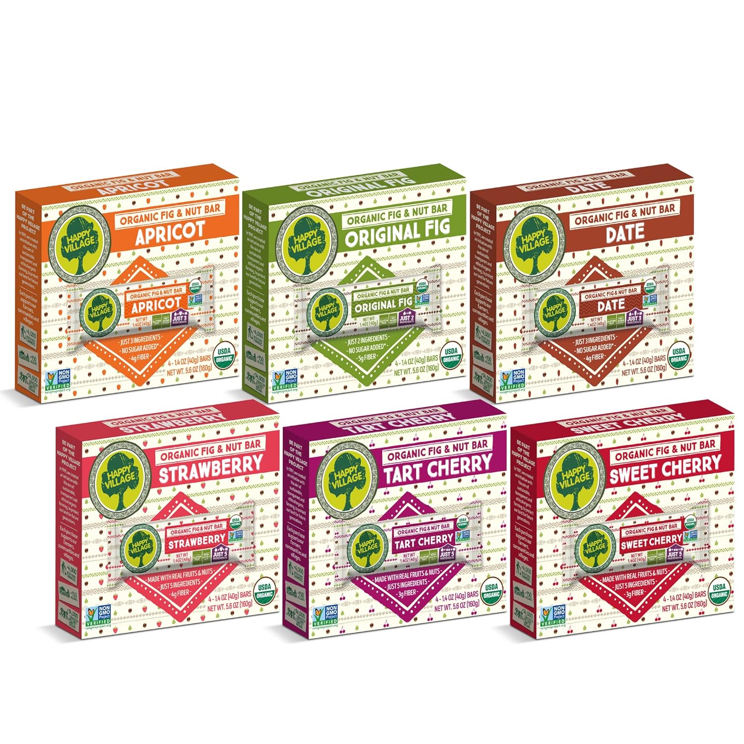 Happy Village Organic Fig & Nut Bars - Healthy Snack Variety Pack