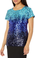 MANER Womens Full Sequin Tops Glitter Party Shirt Short (Style XMRV)