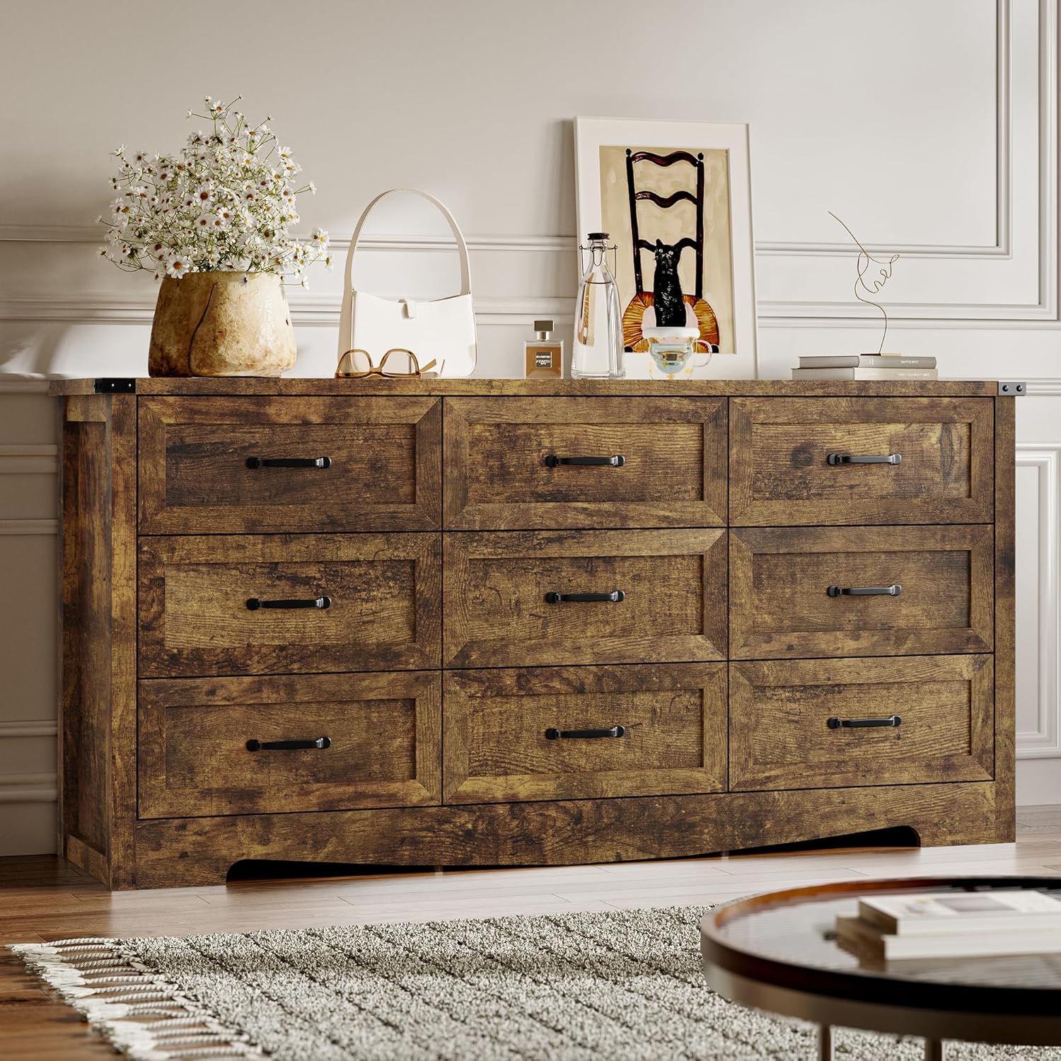 Modern 9-Drawer Dresser for Bedroom and Living Room Storage