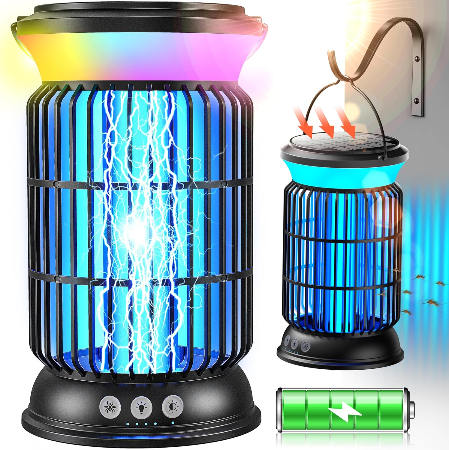 Solar Bug Zapper Outdoor - Cordless Mosquito Zapper with 5 Modes