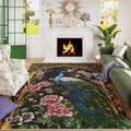 Floral Peacock Area Rug 5x7 Machine Washable Non Slip Design