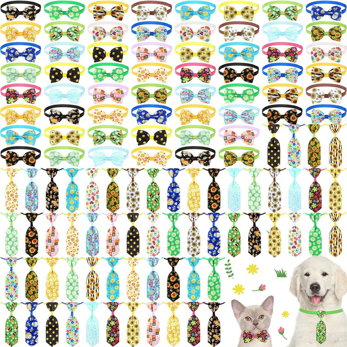 120 Pcs Spring Dog Bow Ties and Collars for Stylish Pets