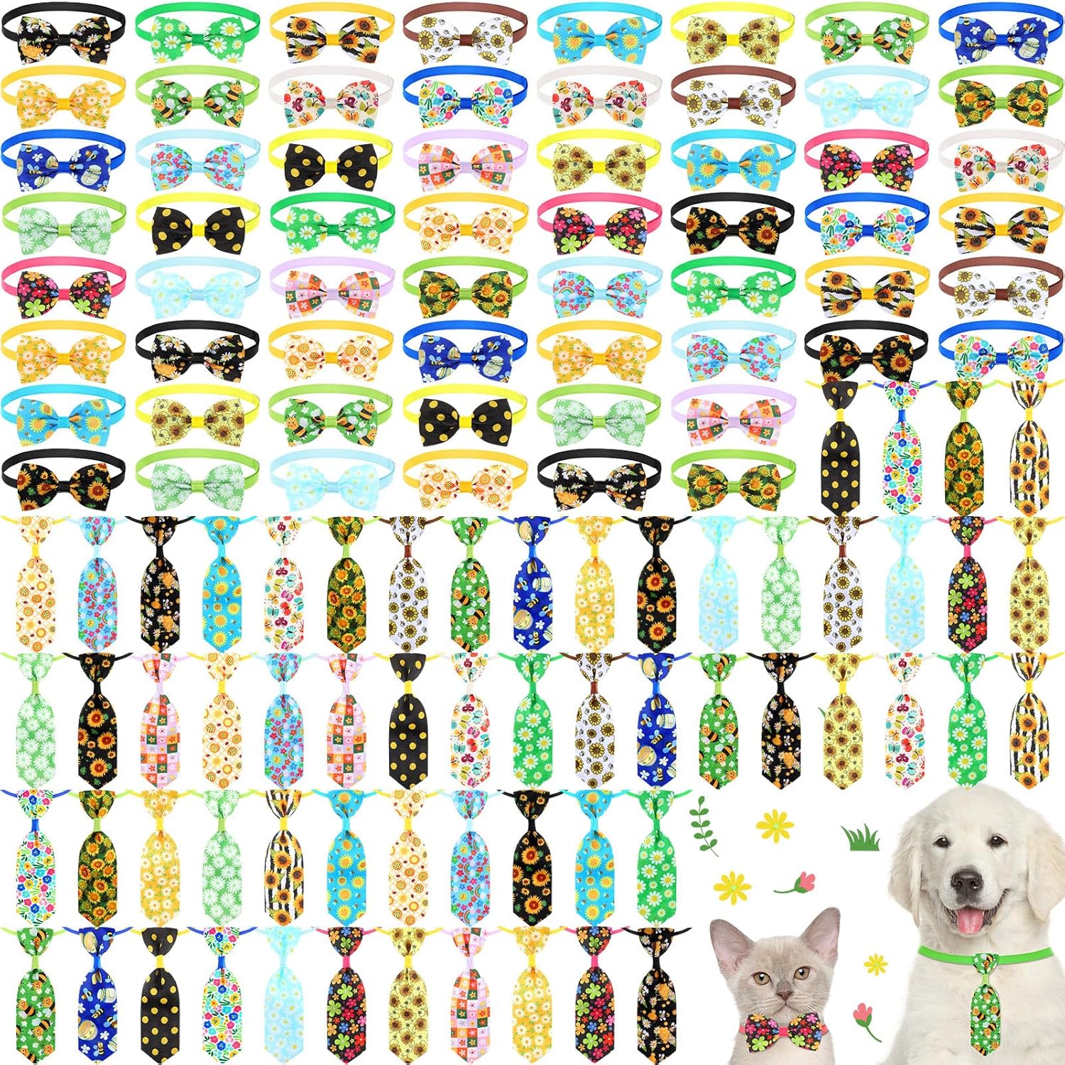 120 Pcs Spring Dog Bow Ties and Collars for Stylish Pets