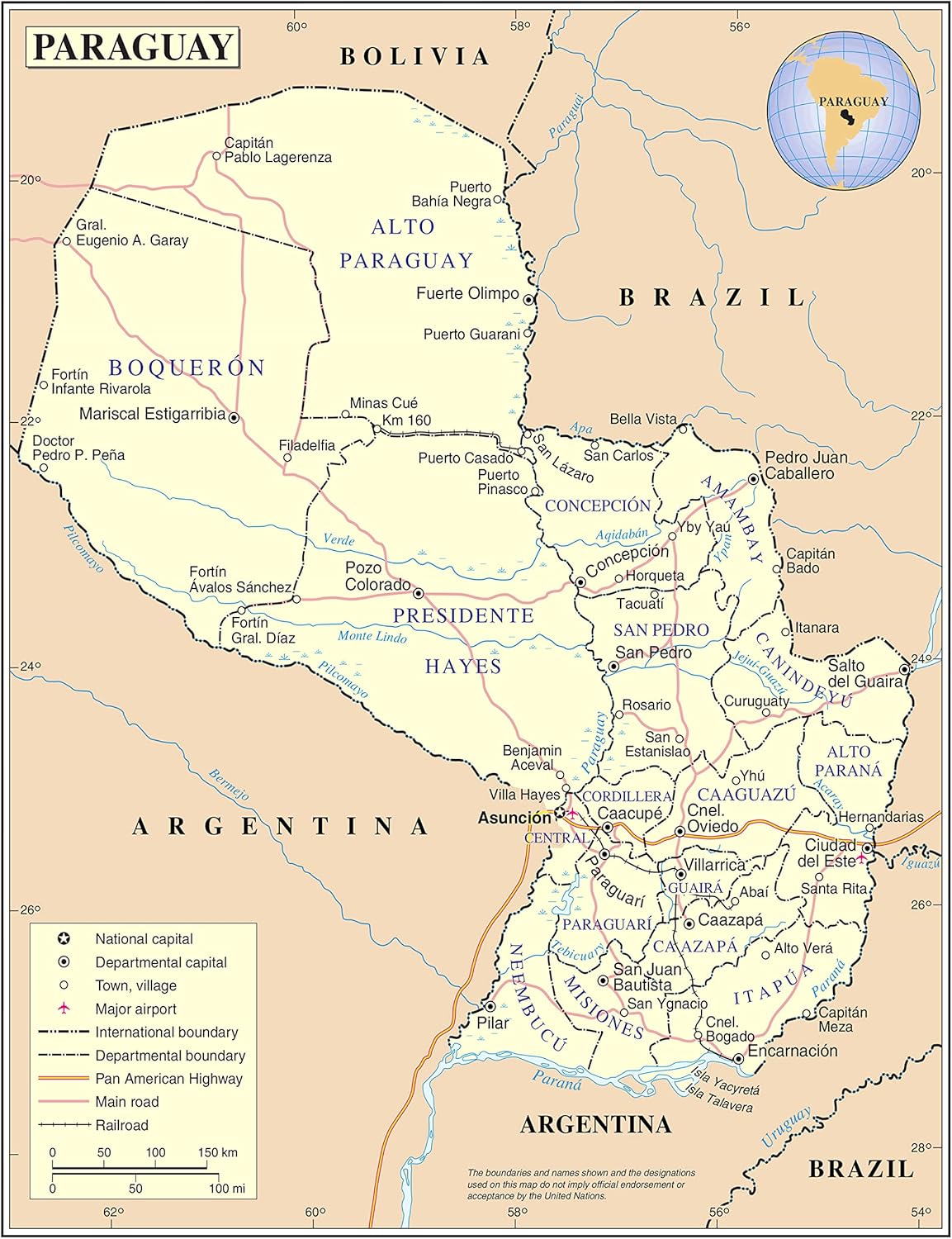 Paraguay Map Poster: Detailed with Roads & Cities