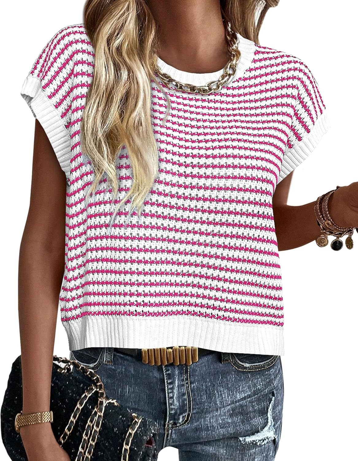 PRETTYGARDEN Womens Short Sleeve Sweater for Spring Summer 2025