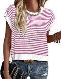 PRETTYGARDEN Striped Short Sleeve Sweater Vest Tops - Lightweight Knit