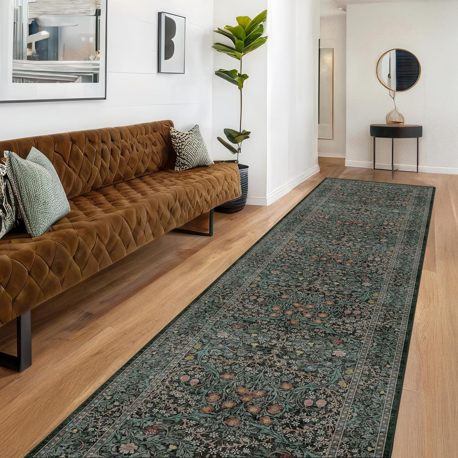 Dark Green Washable 3x12 Extra Long Runner Rug for Hallway