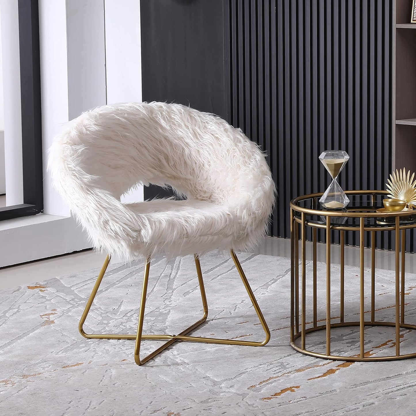 Plush White Faux Fur Accent Chair
