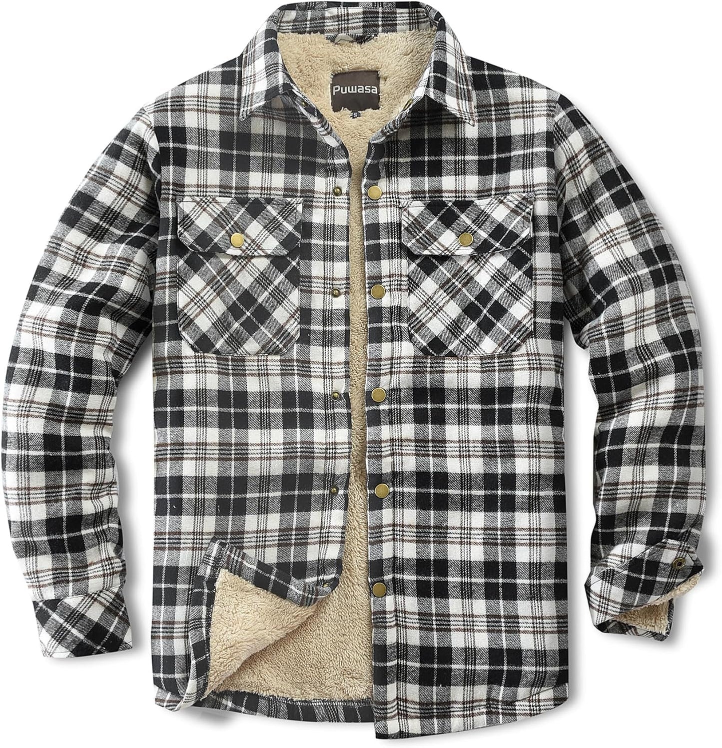 Men's Sherpa Lined Cotton Flannel Shirt Jacket for Winter Wear