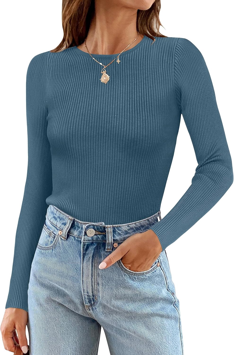 ZESICA Women's Long Sleeve Crewneck Casual Knit Sweater Top