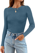 ZESICA Women's Long Sleeve Crewneck Ribbed Knit Top - Slim Fit Shoes