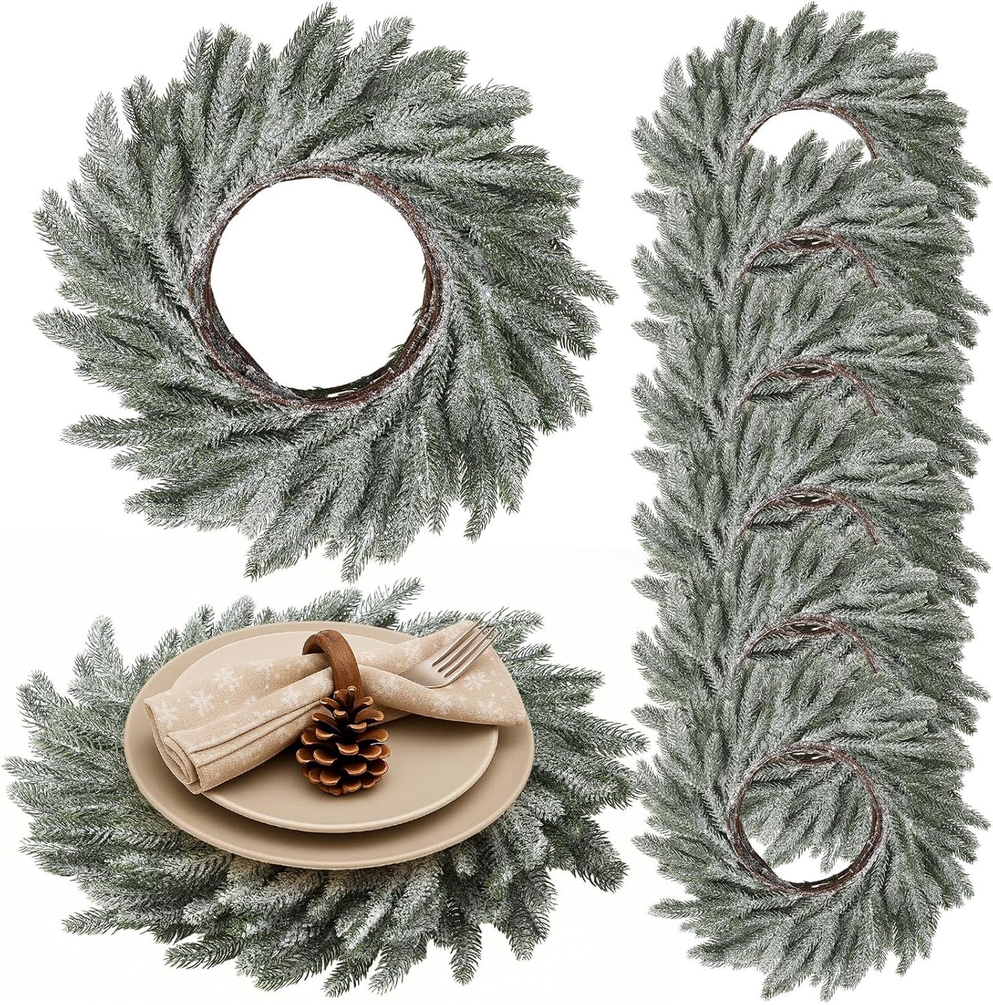 Christmas Placemats Set of 6 Round Greenery for Festive Dining
