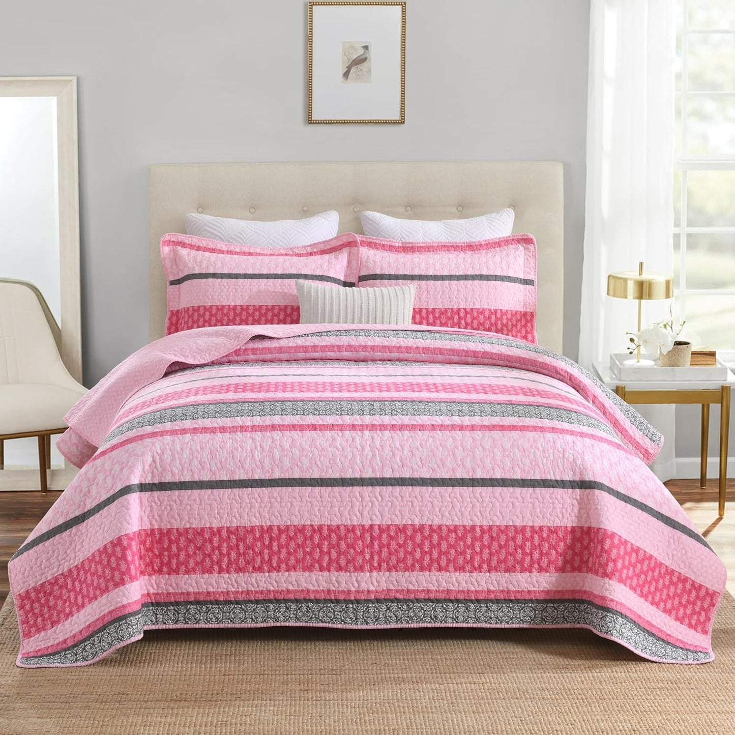 Homzard King Size Comforter Set - Lightweight Striped Bedding