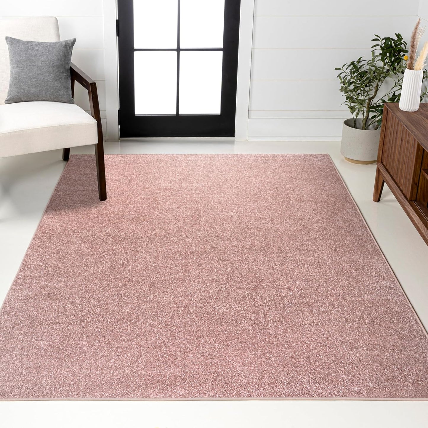 Haze Solid Low-Pile Pink Indoor Area Rug 9x12 for Any Space