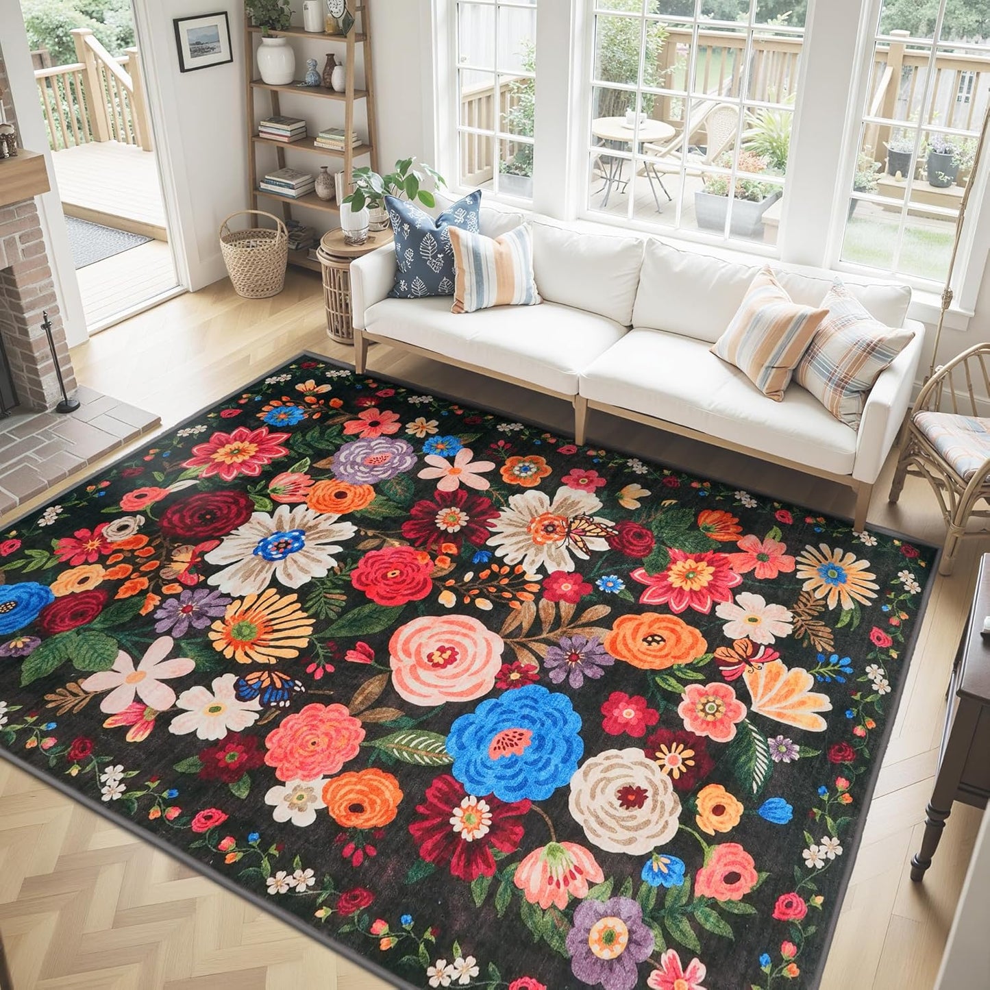 Washable Area Rug 8x10 Black for Living Room and Bedroom