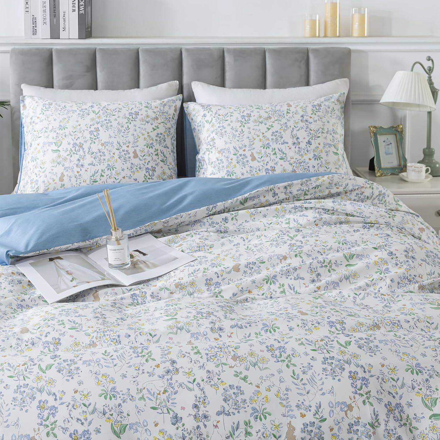 HoneiLife Cotton Duvet Cover King - Floral Comforter Set
