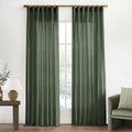Olive Green Linen Curtains 90 in Long 2 Panels Set - Semi Sheer