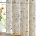 Floral Linen Curtains 96 in Green - Light Filtering Printed Panels