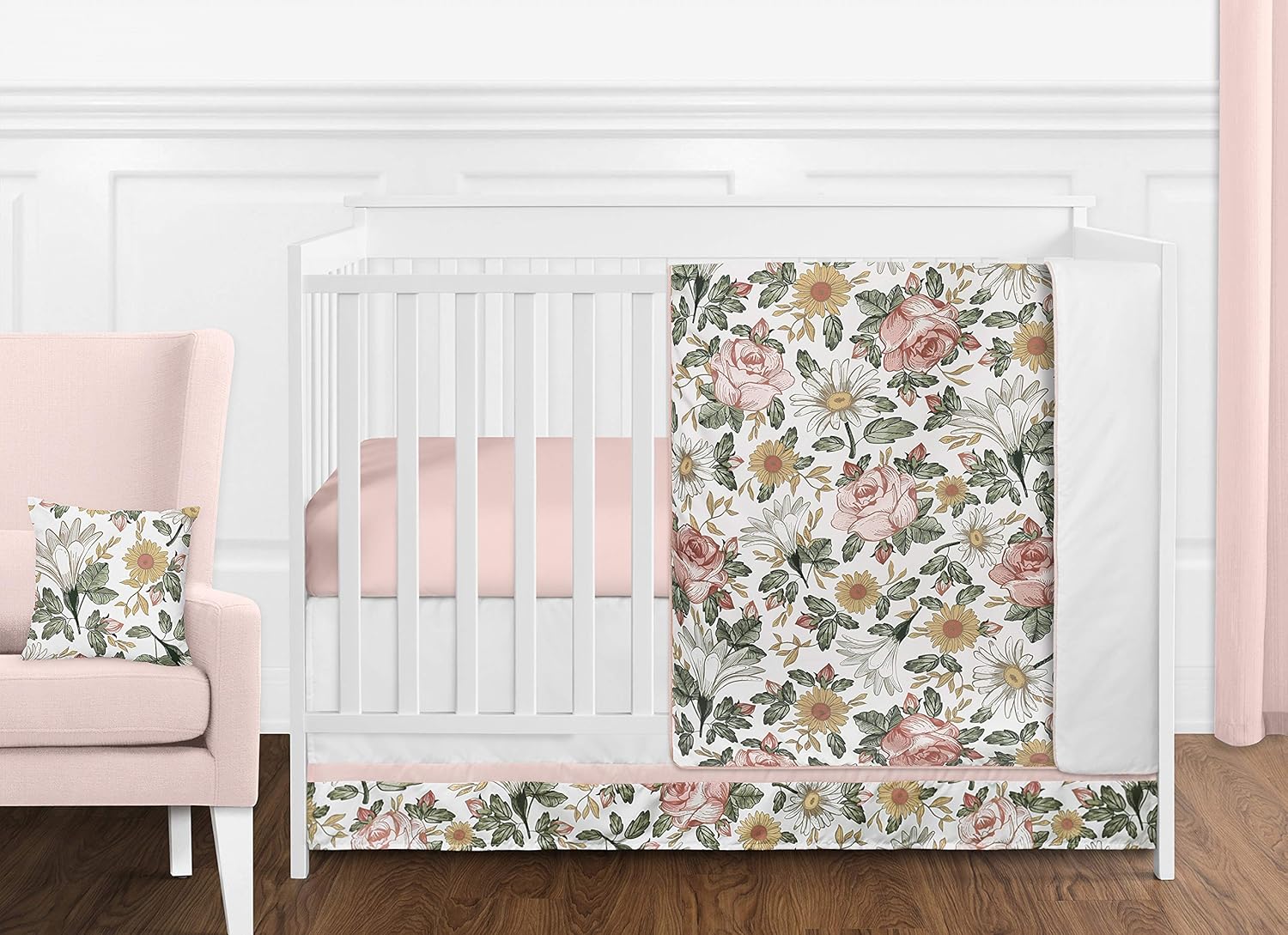Vintage Floral Boho Baby Girl Nursery Crib Bedding Set - 11 Pieces