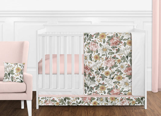 Vintage Floral Boho Baby Girl Nursery Crib Bedding Set - 11 Pieces