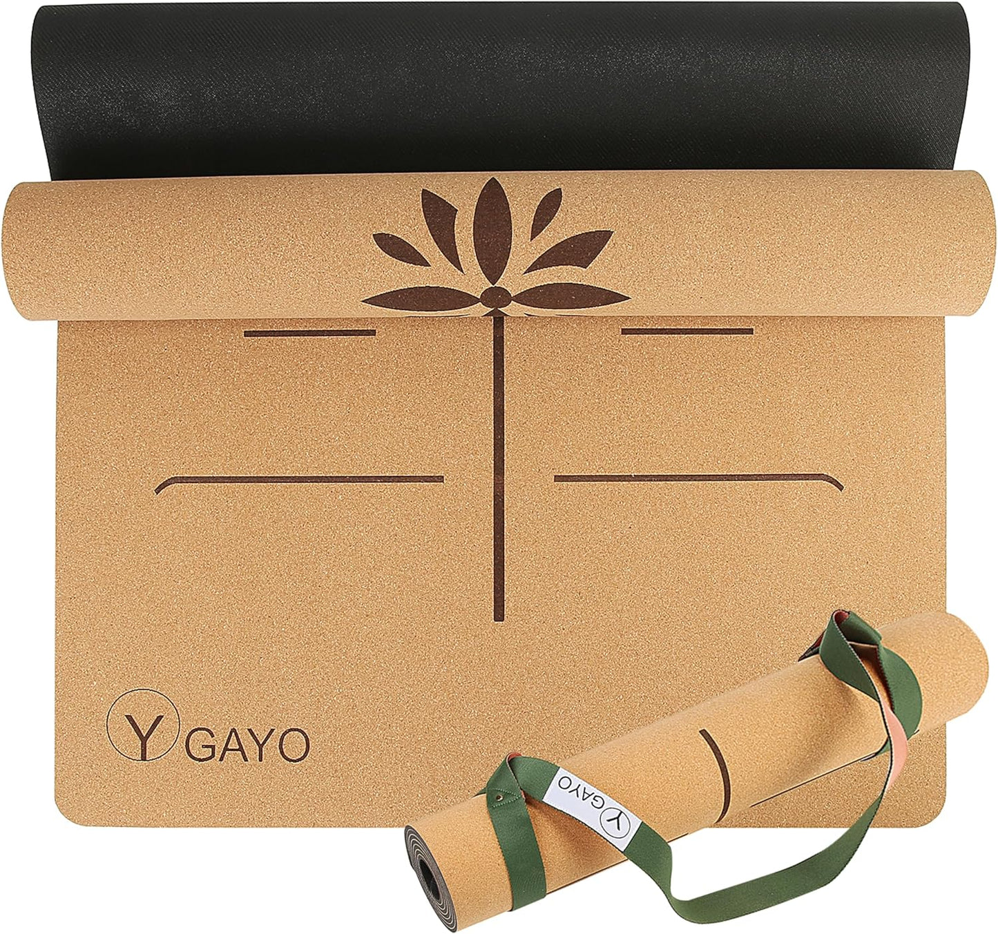 Y O GAYO Premium Cork Yoga Mat | Extra Support, Alignment Lines, Non-slip Eco-friendly