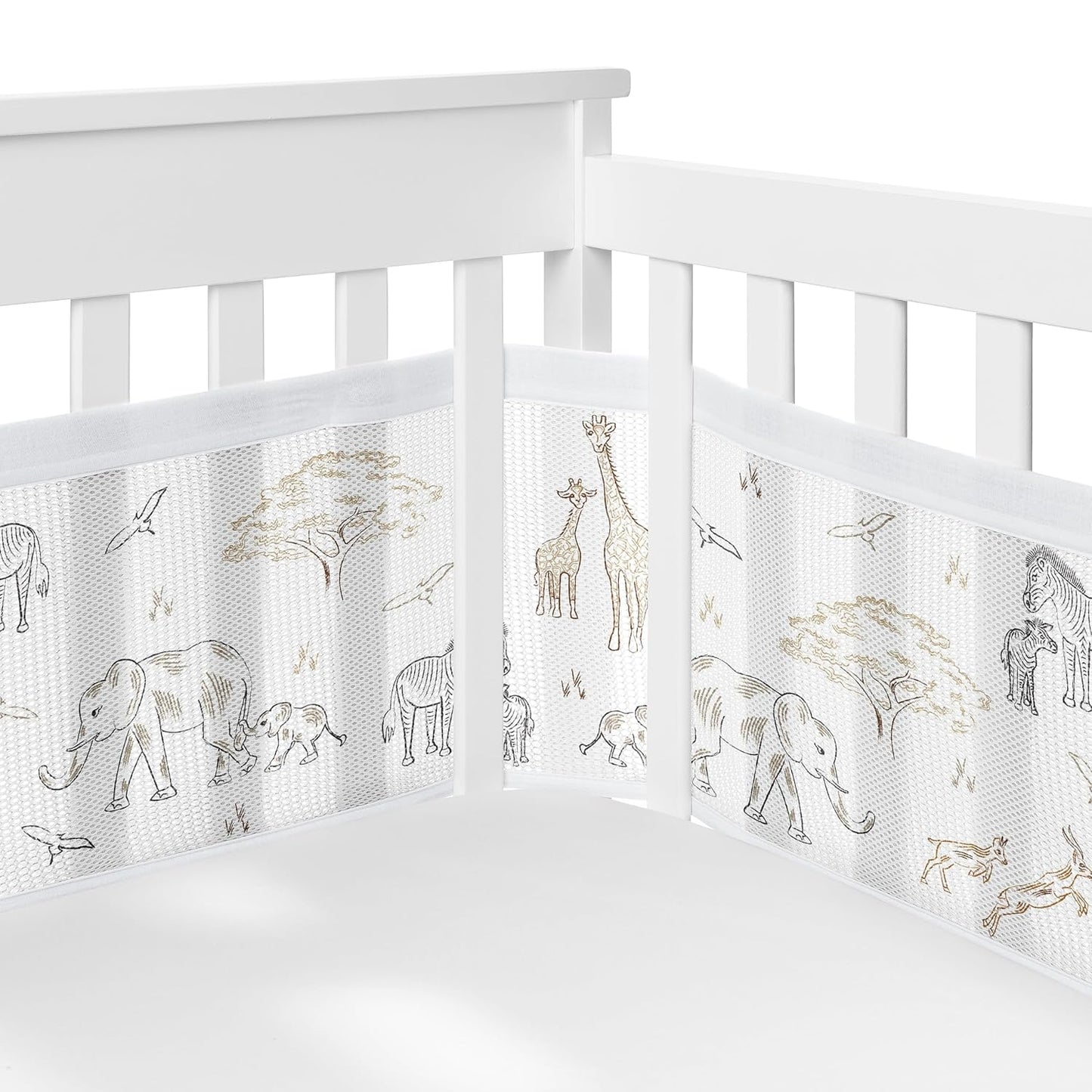 Breathable Mesh Crib Liner for Jungle Safari Adventure Theme