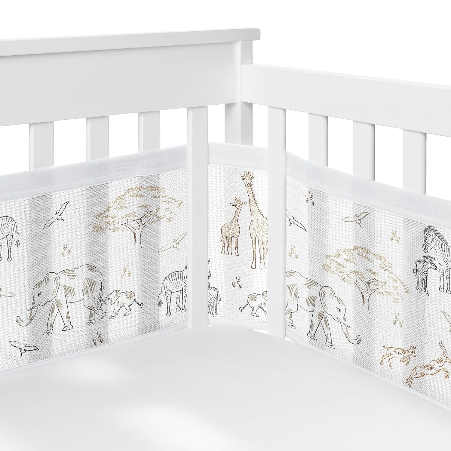 Breathable Mesh Crib Liner for Jungle Safari Adventure Theme
