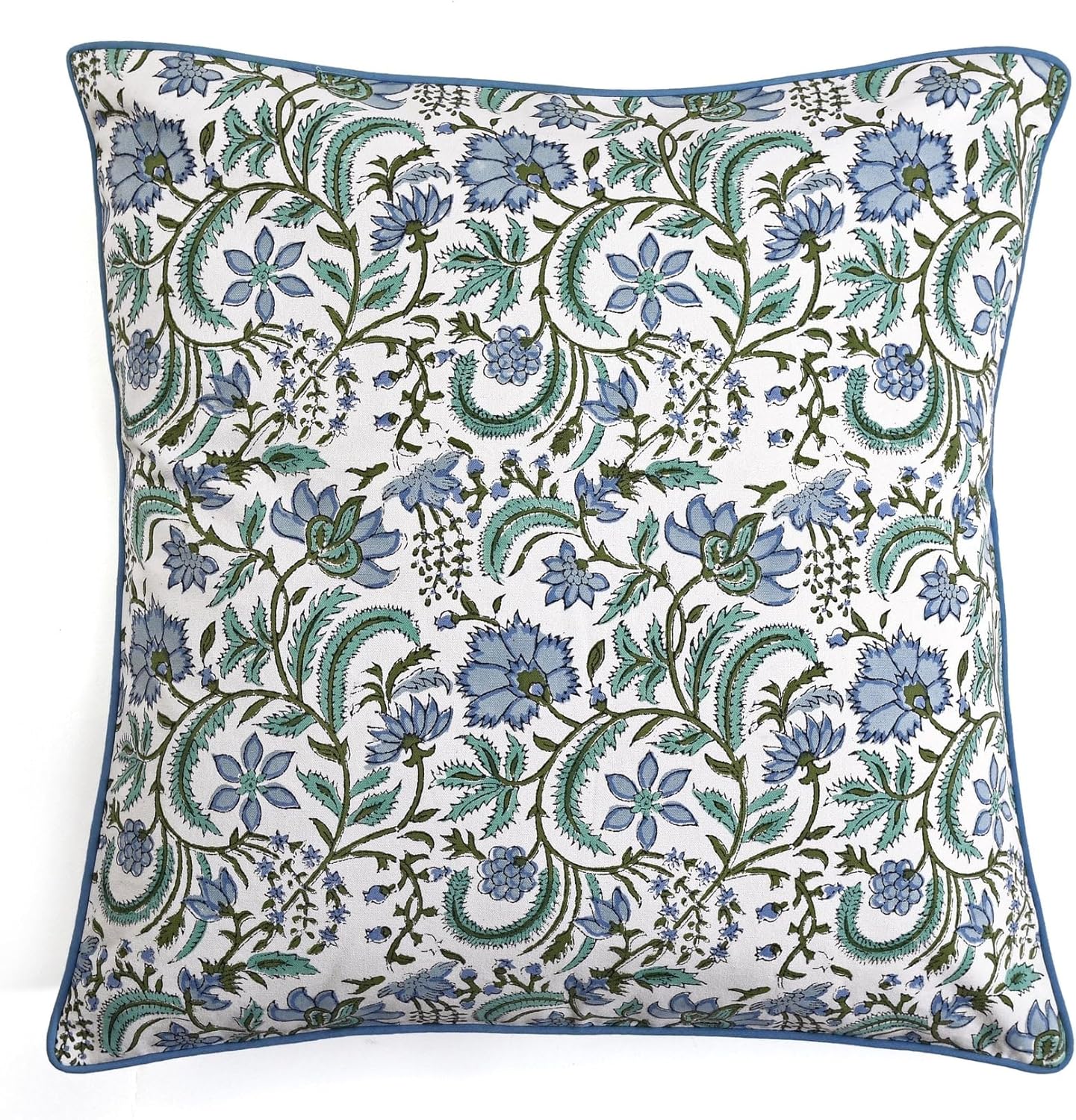 Ridhi Columbia Blue Block Print Cotton Throw Pillow Covers 20x20