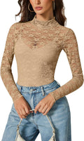 Avidlove Womens Long Sleeve Lace Mesh Bodysuit - Stylish Night Out Top