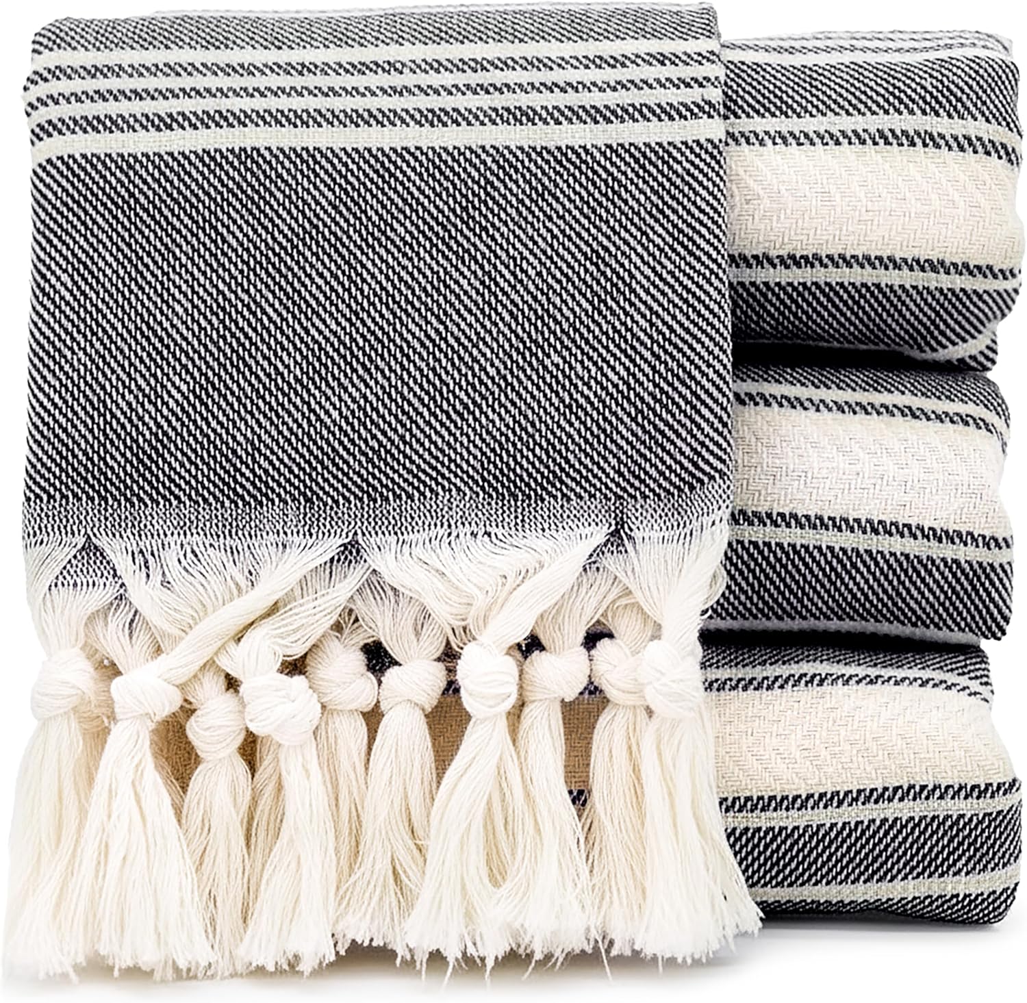 Turkish Hand Towels Set of 4 - 100% Cotton Decorative Towels