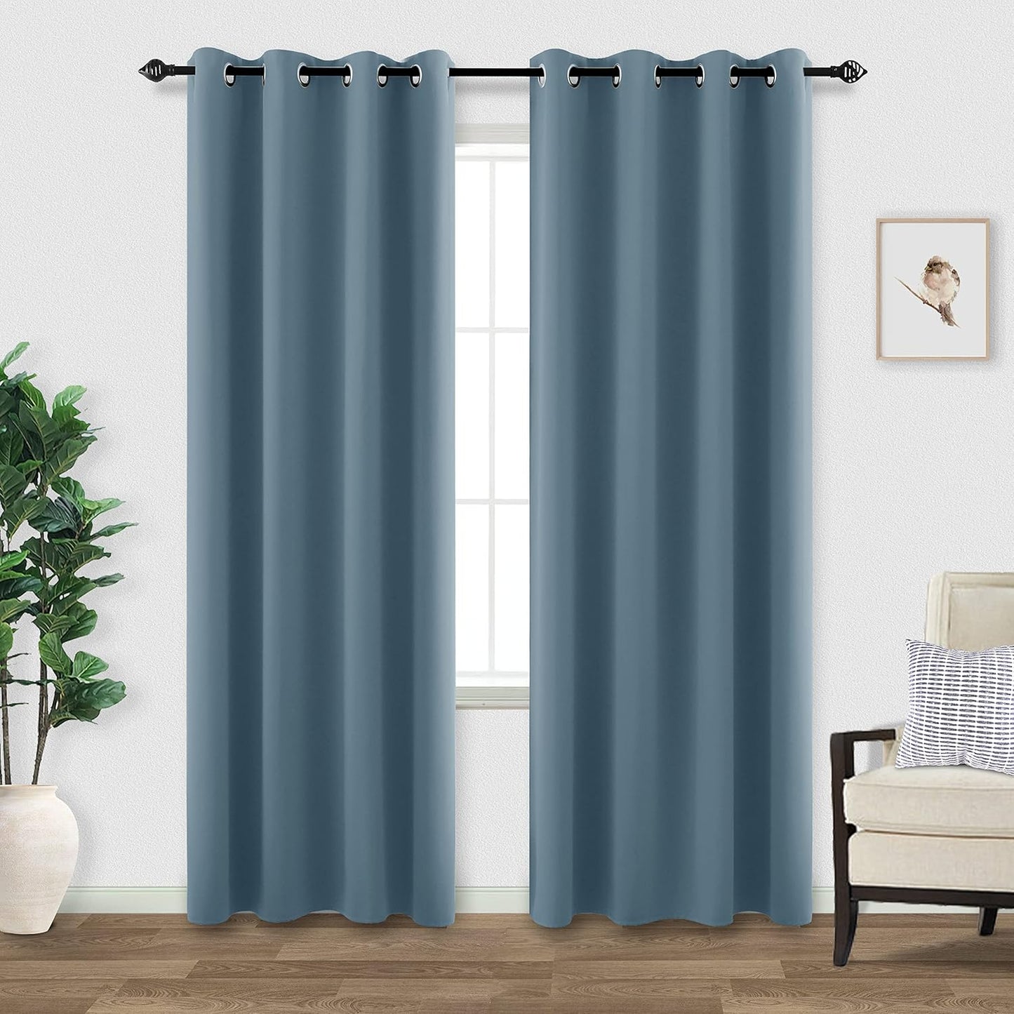 KOUFALL Slate Blue Window Treatments Curtains for Bedroom Living Room