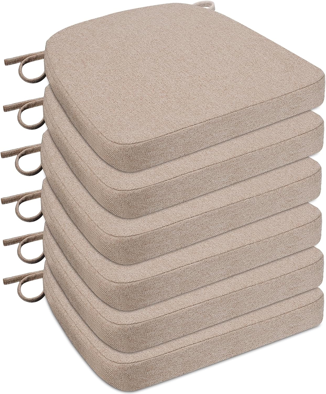 D-Shaped Chair Cushions for Dining Chairs, Set of 6 Khaki