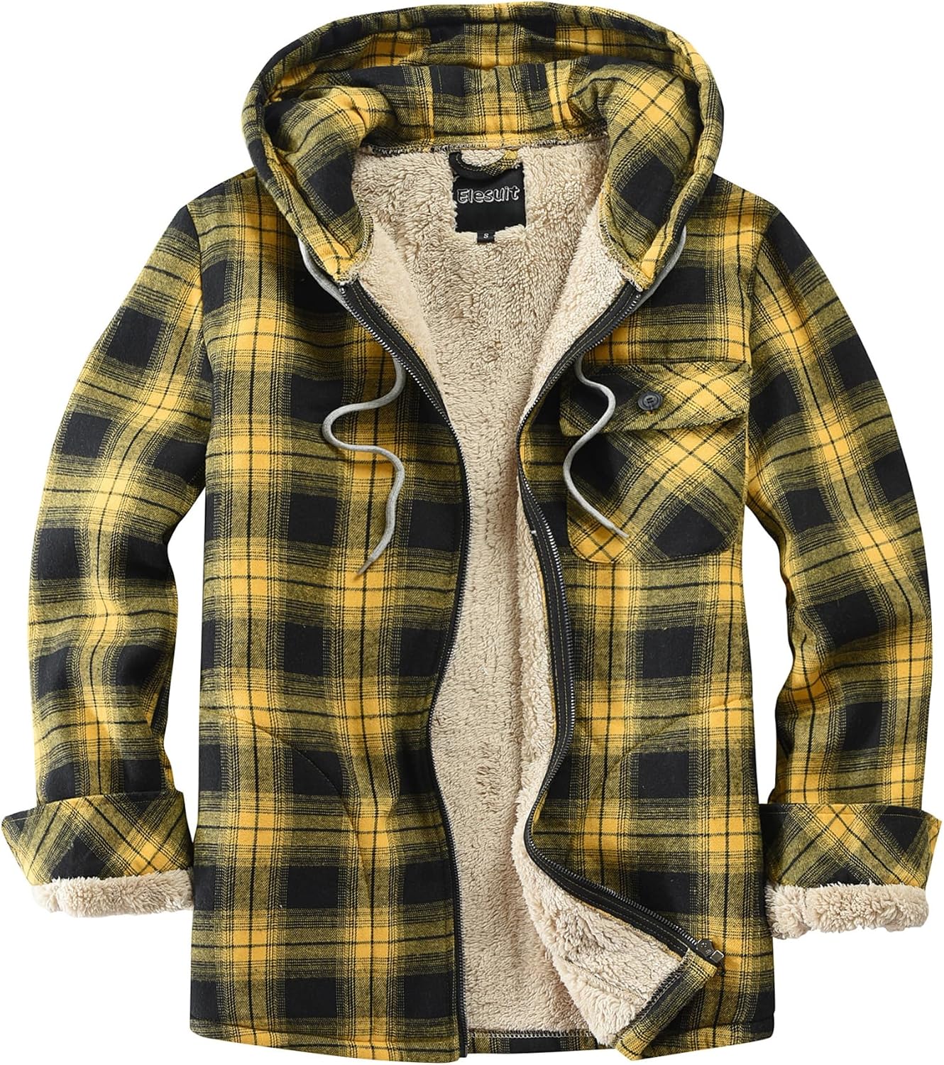 Elesuit Men's Full Zip Fleece Flannel Jacket for Cold Weather