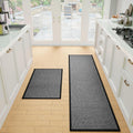 Kitchen Mat Set of 2 PCS Black Cushioned Non Slip Rugs - 17.3in x 71in