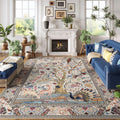 8x10 Area Rug Vibrant Tree of Life Patterned Washable Low Pile - Soft