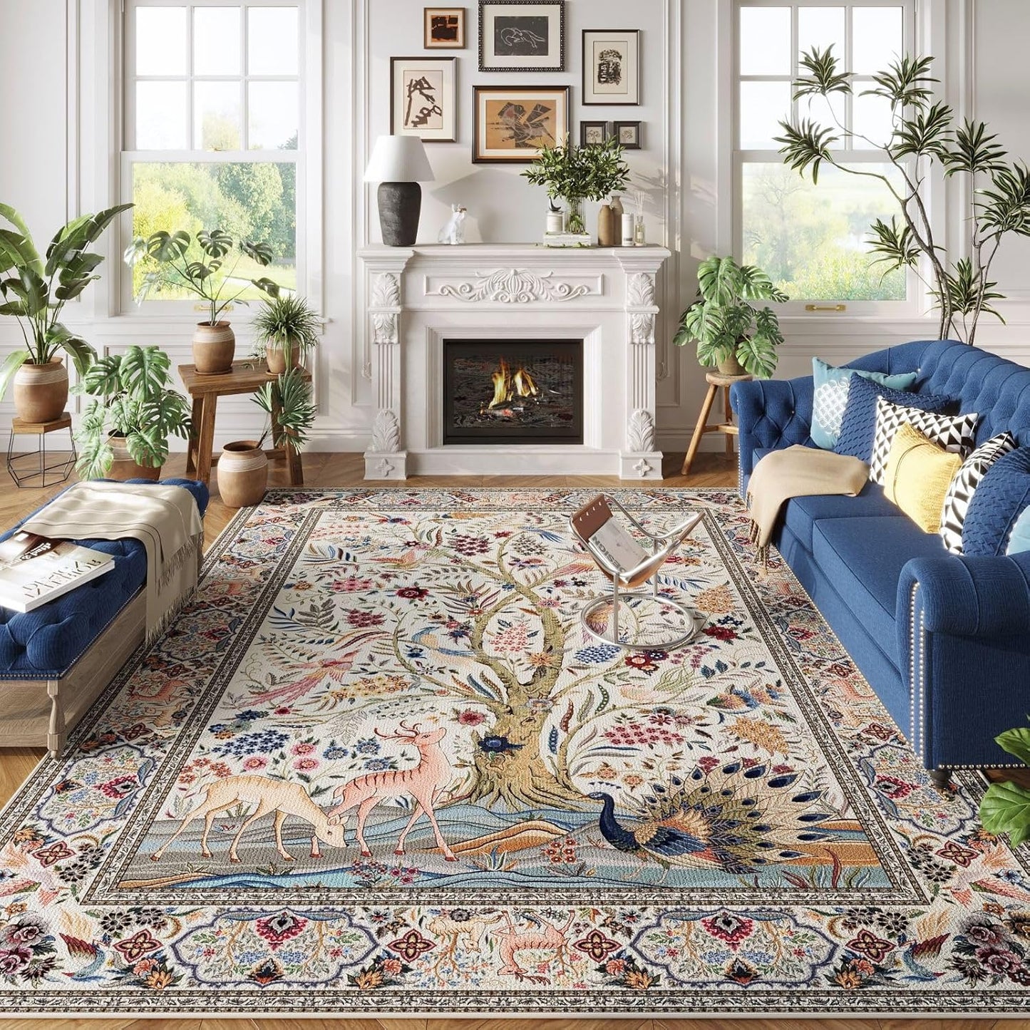 Vibrant Tree of Life Area Rug for Bedroom and Dining Room