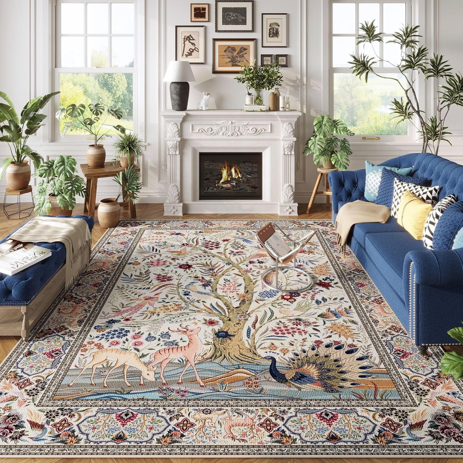Vibrant Tree of Life Area Rug for Bedroom and Dining Room