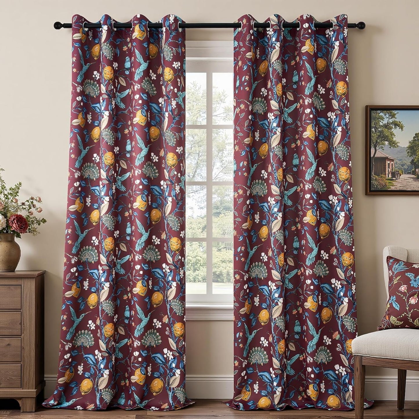 Topfinel Rust Floral Curtains 96 Inches Long for Elegant Decor