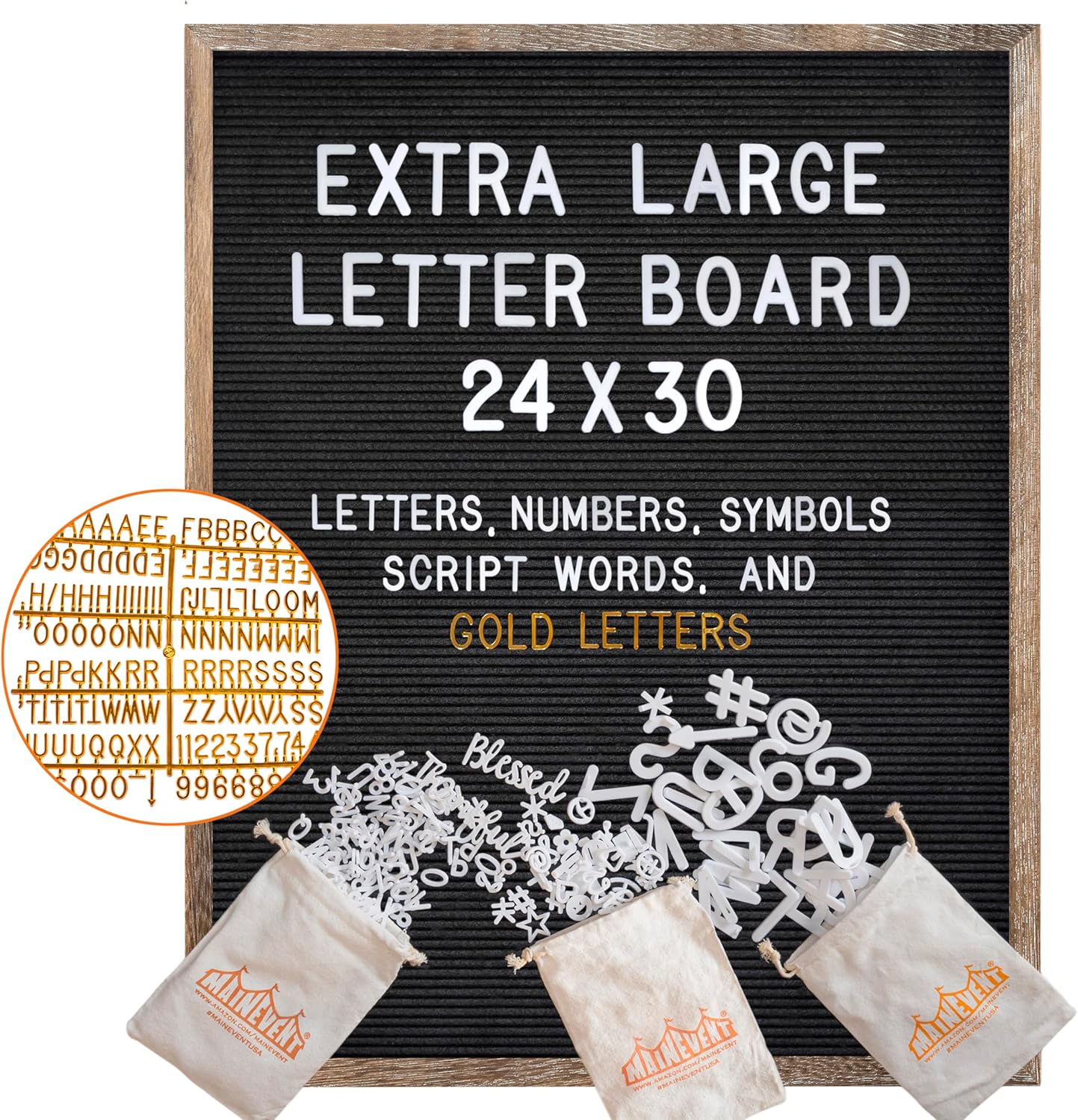 Black Felt Letter Board with Barnwood Frame for Versatile Use