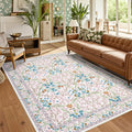 8x10 Area Rug Washable Floral Boho Carpet - Ultra Soft Pink