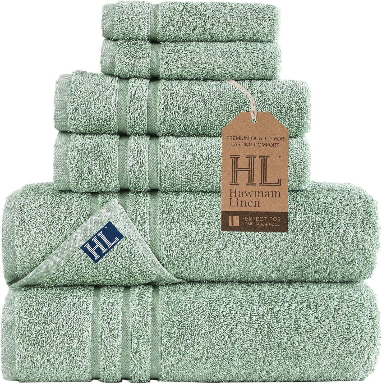 Hawmam Linen 6 Piece Bath Towels Set - Soft and Absorbent