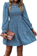 KIRUNDO Long Sleeve Smocked Floral A-Line Mini Dress - Flowy Fit Size
