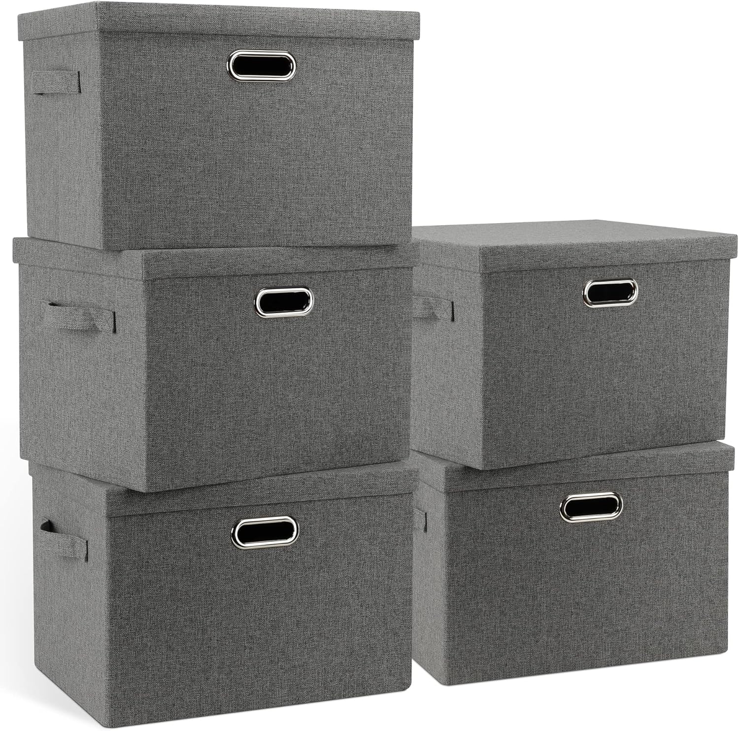 Large 17in Collapsible Stackable Storage Bins with Lids - 5 Pack