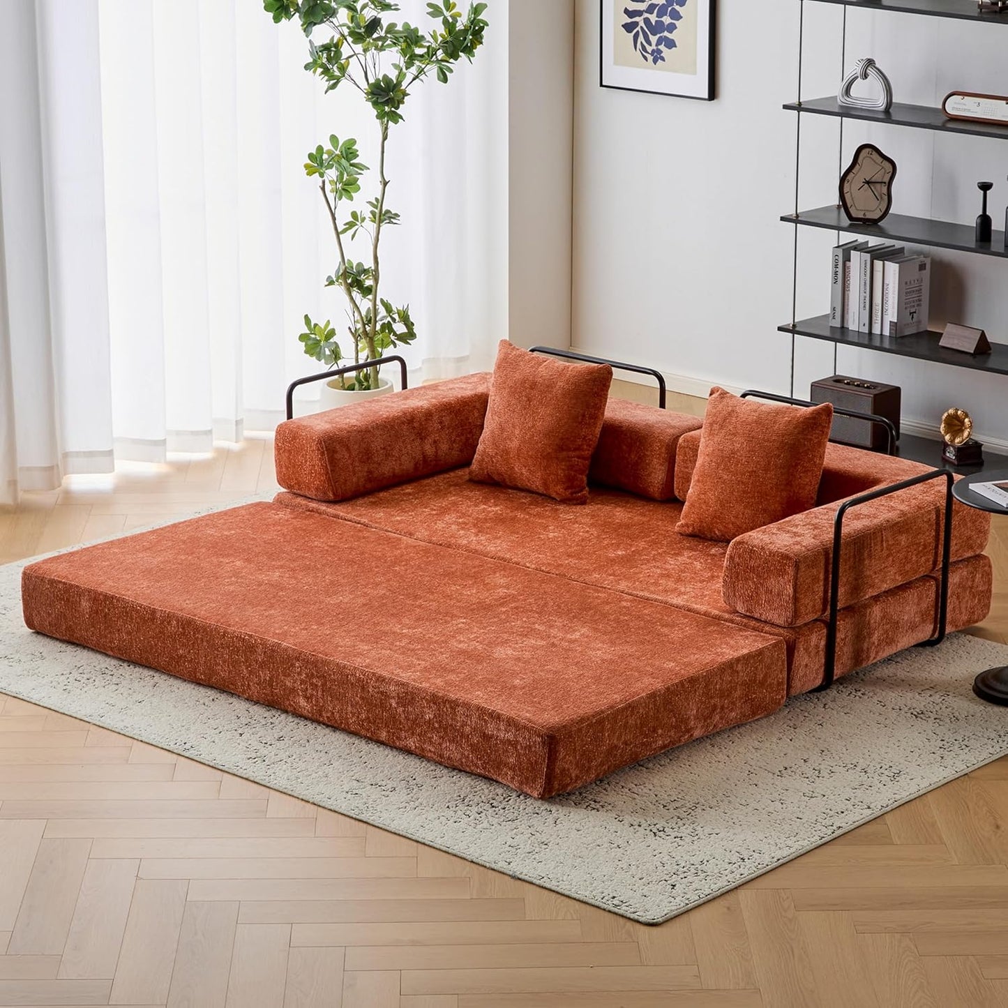Convertible Floor Sofa Bed with Modular Chenille Design for Comfort