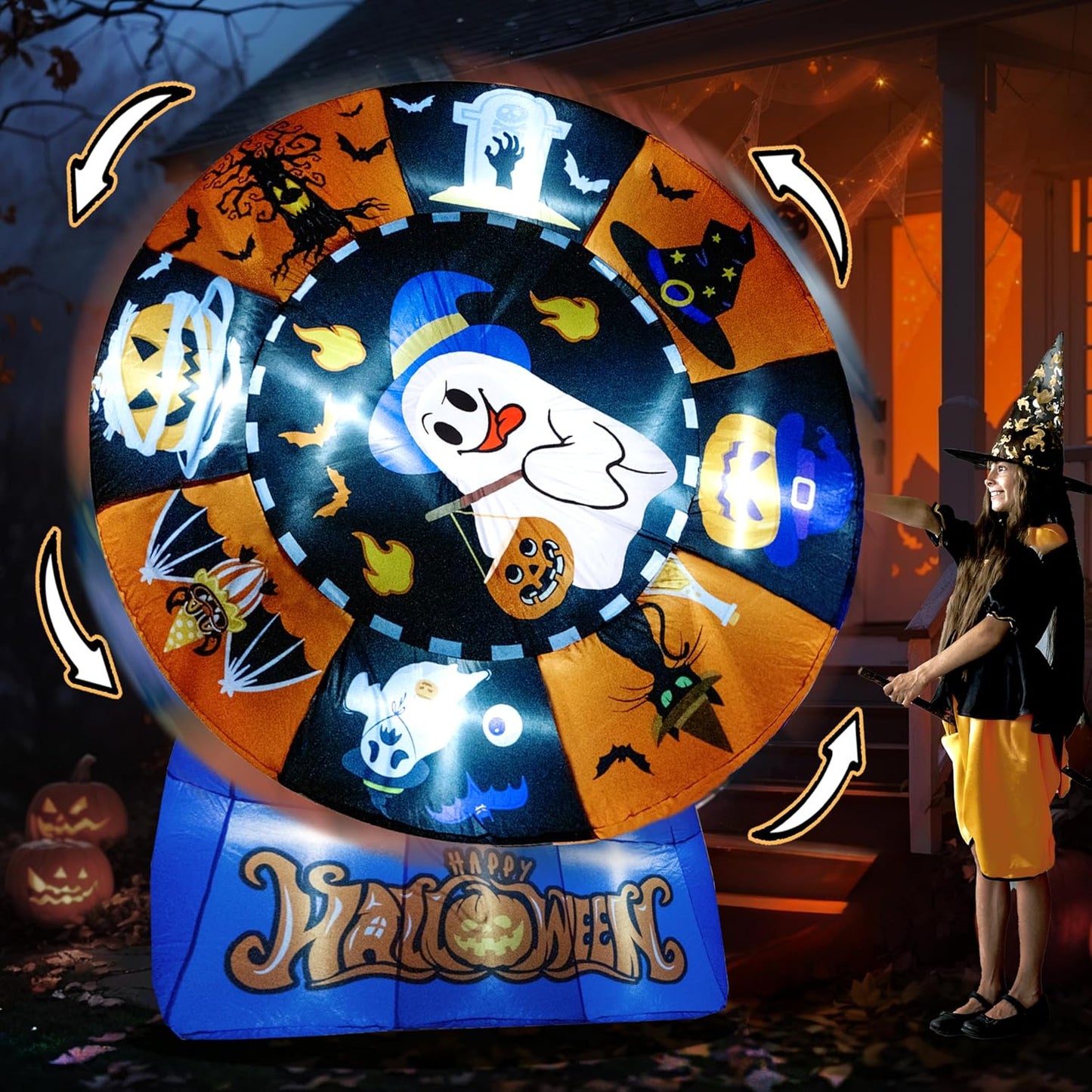6FT Rotatable Fortune Wheel Halloween Inflatable for Yard Fun