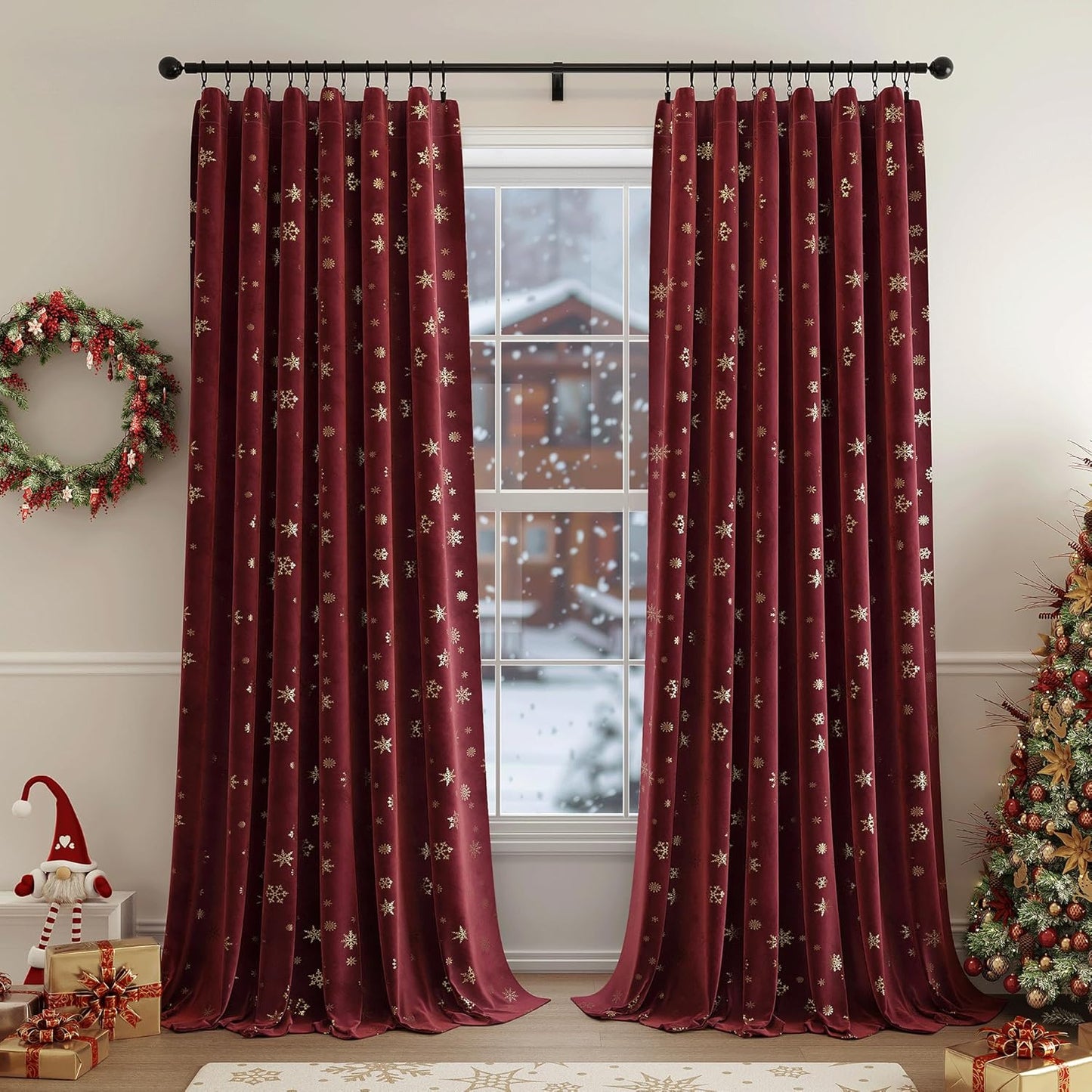 Beauoop Christmas Red Velvet Curtains for Holiday Decor