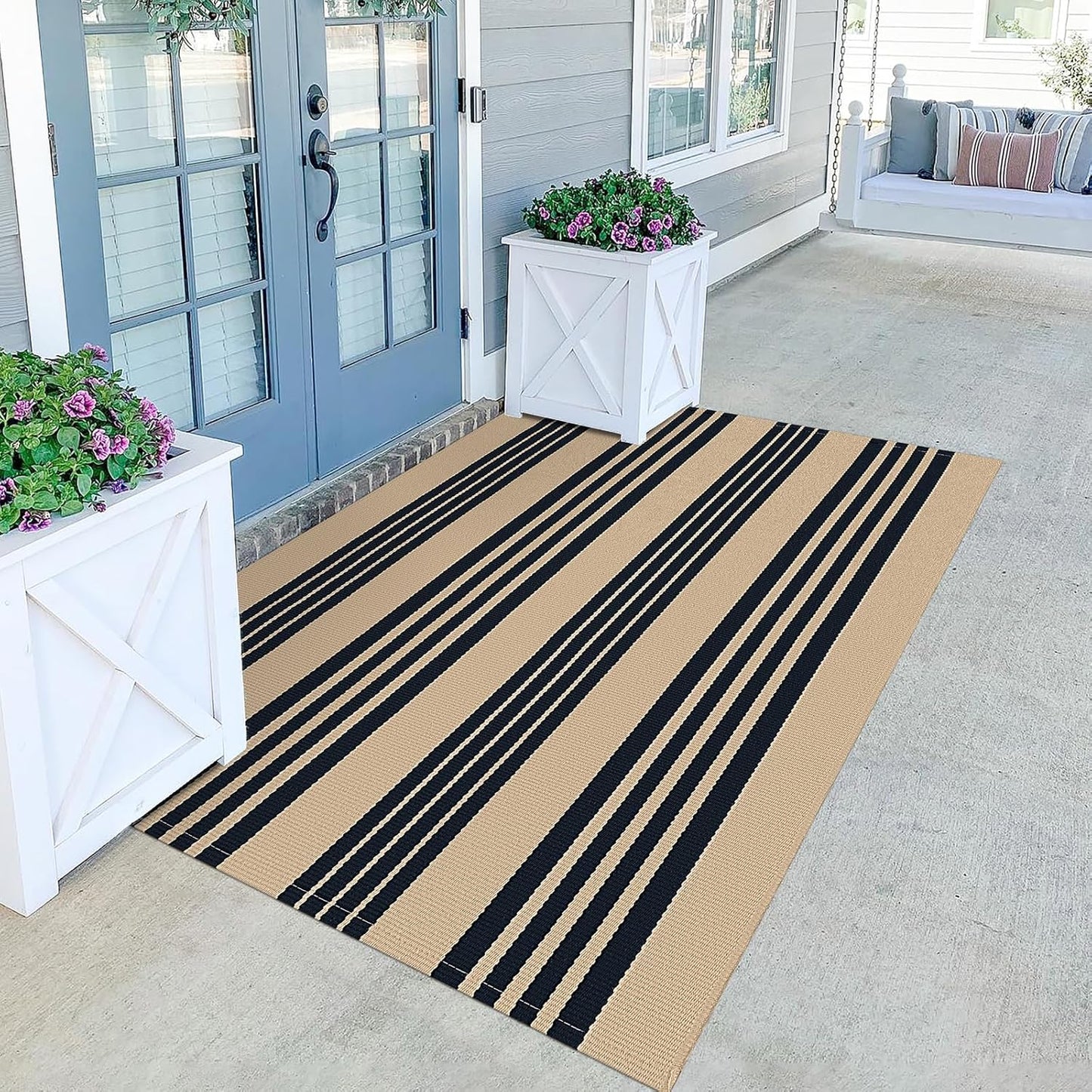 KILOCOCO Brown Striped Rug 4x6 for Indoor and Outdoor Use
