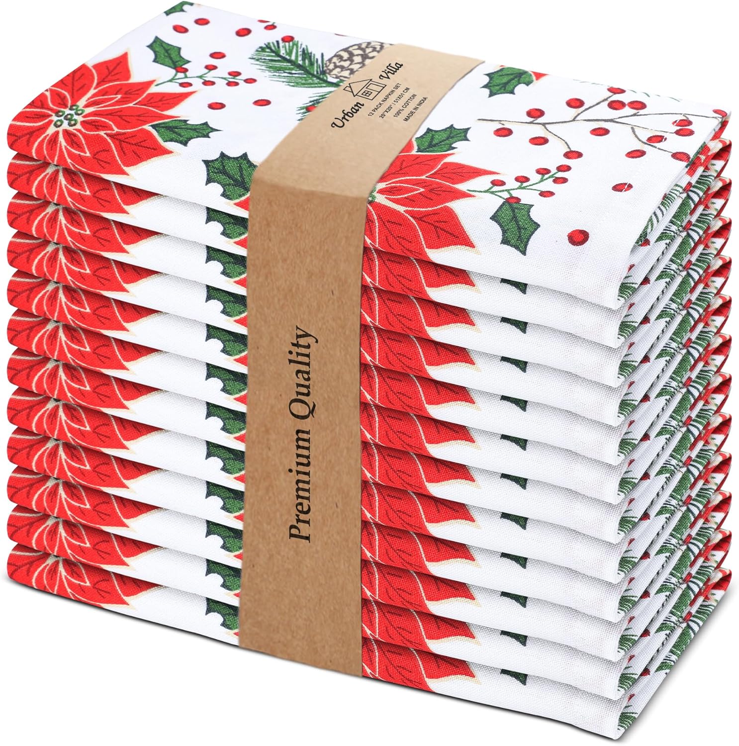 Urban Villa Christmas Dinner Napkins Set of 12 for Elegant Tables