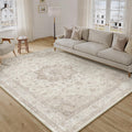 Beige Area Rug 6x9 Washable Vintage Carpet for Living Room